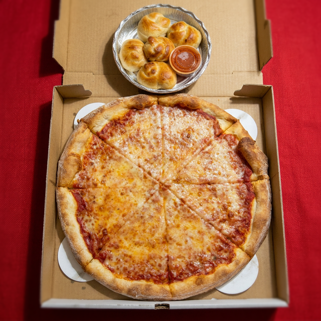 2 Large Pies, Knots and Soda.