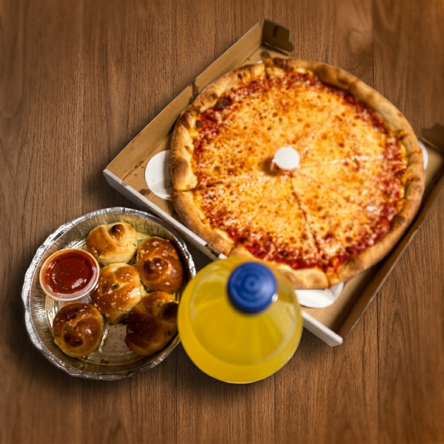 1 Large Pie, Knots and 2 liter Soda.